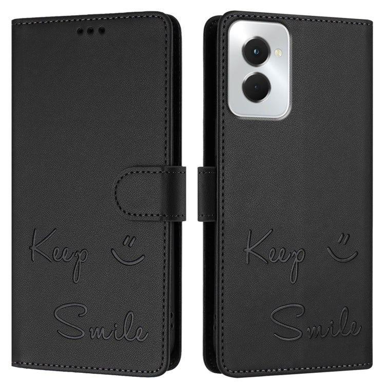 For Motorola Moto G Power 5G 2024 Smile Embossing RFID Leather Phone Case(Black) - Motorola Cases by buy2fix | Online Shopping UK | buy2fix