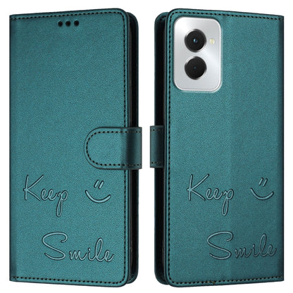 For Motorola Moto G Power 5G 2024 Smile Embossing RFID Leather Phone Case(Peacock Green) - Motorola Cases by buy2fix | Online Shopping UK | buy2fix