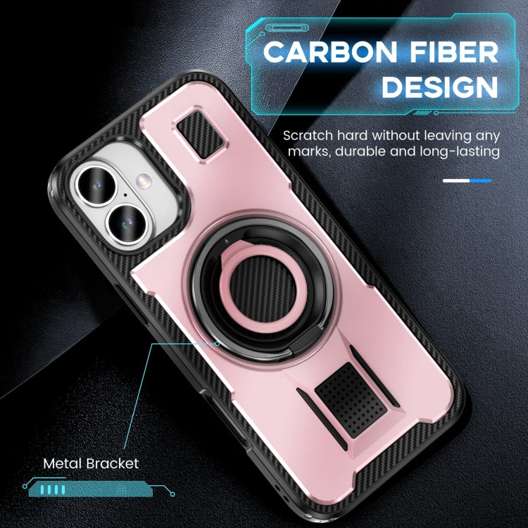 For iPhone 16 Plus Ring Holder Carbon Fiber PC Hybrid TPU Phone Case(Rose Gold) - iPhone 16 Plus Cases by buy2fix | Online Shopping UK | buy2fix