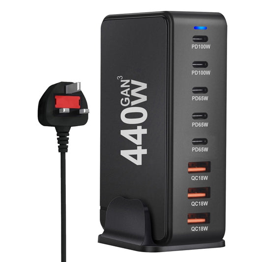 440W GaN USB Power Adapter Travel Charger with 3 x USB, 5 x PD Port, Plug:UK Plug(Black) - Multifunction Charger by buy2fix | Online Shopping UK | buy2fix