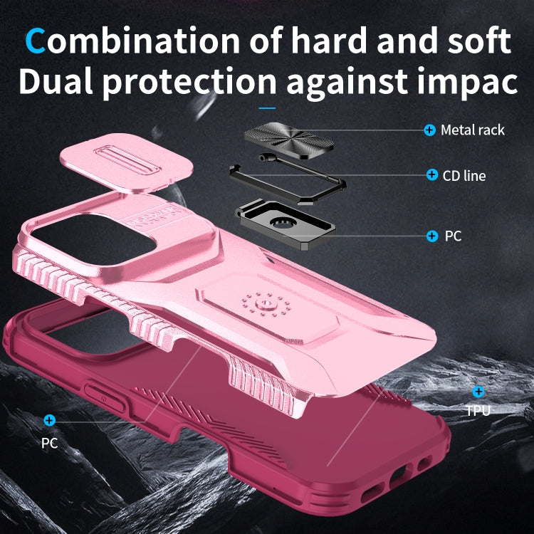 For iPhone 16 Pro Sliding Camshield Holder Phone Case(Pink + Rose Red) - iPhone 16 Pro Cases by buy2fix | Online Shopping UK | buy2fix