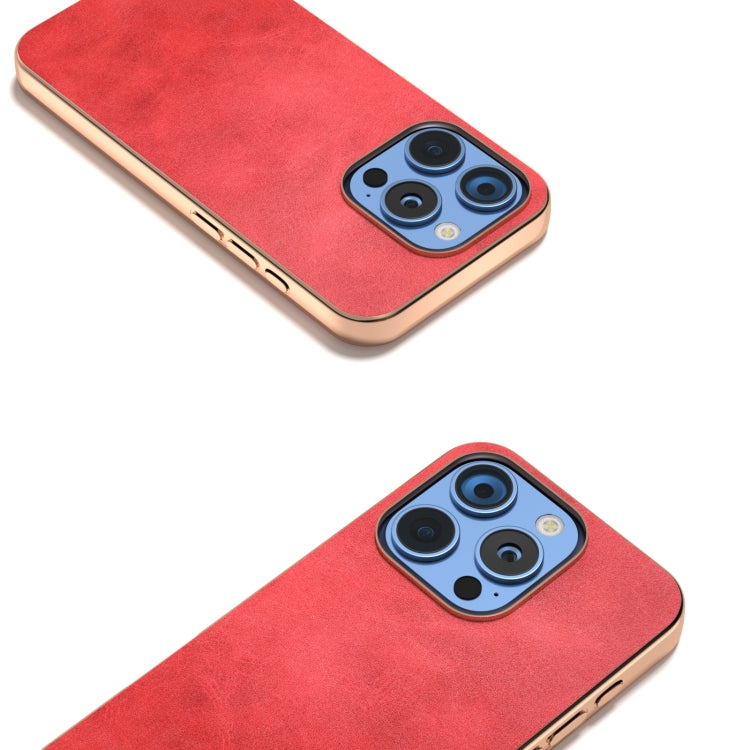 For iPhone 16 Pro Nano Electroplating Dual Color Cowhide Texture Protective Phone Case(Red) - iPhone 16 Pro Cases by buy2fix | Online Shopping UK | buy2fix