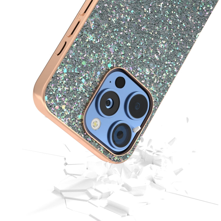 For iPhone 16 Pro Electroplating Frame Colorful Glitter Phone Case(Black Green) - iPhone 16 Pro Cases by buy2fix | Online Shopping UK | buy2fix