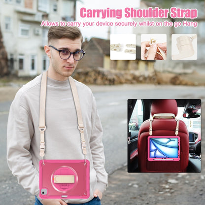 For iPad Air 11 2024 Heavy Duty Hybrid Tablet Case with Hand Grip & Strap(Rose Red) - iPad Air 11 2024 Cases by buy2fix | Online Shopping UK | buy2fix