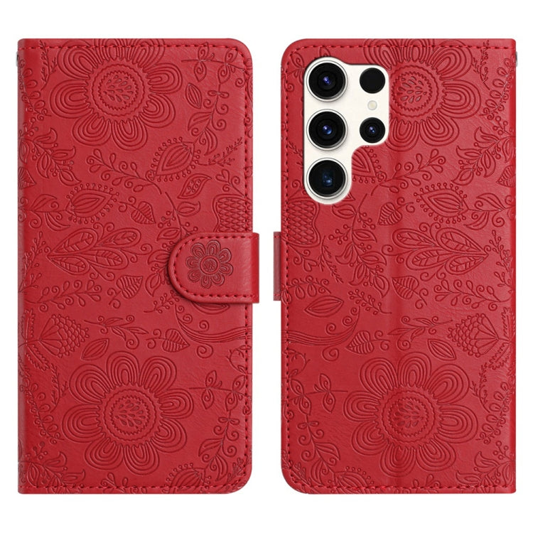 For Samsung Galaxy S25 Ultra 5G Floral Embossed Pattern Leather Phone Case(Red) - Galaxy S25 Ultra 5G Cases by buy2fix | Online Shopping UK | buy2fix