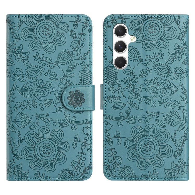 For Samsung Galaxy S25 5G Floral Embossed Pattern Leather Phone Case(Dark Green) - Galaxy S25 5G Cases by buy2fix | Online Shopping UK | buy2fix