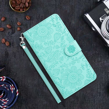 For Samsung Galaxy S25 5G Floral Embossed Pattern Leather Phone Case(Light Green) - Galaxy S25 5G Cases by buy2fix | Online Shopping UK | buy2fix