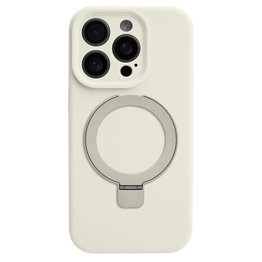 For iPhone 16 Pro Max Precision Hole Liquid Silicone MagSafe Metal Ring Holder Phone Case(White) - iPhone 16 Pro Max Cases by buy2fix | Online Shopping UK | buy2fix