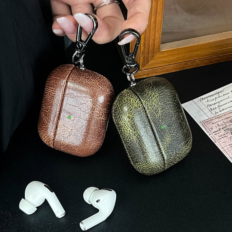 For AirPods 4 Retro Oil Leather Bluetooth Earphones Protective Case(Army Green) - For AirPods 4 by buy2fix | Online Shopping UK | buy2fix