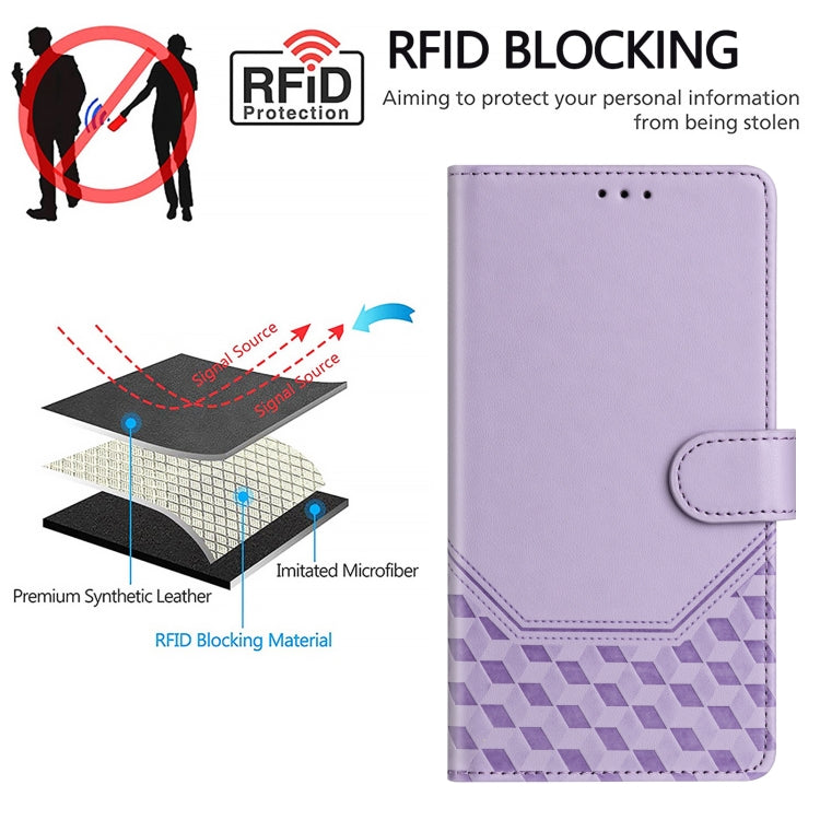 For OnePlus 11 Honeycomb Embossing RFID Leather Phone Case(Light Purple) - OnePlus Cases by buy2fix | Online Shopping UK | buy2fix