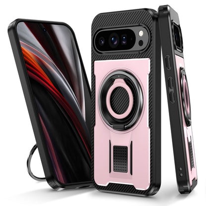 For Google Pixel 9 Pro XL Ring Holder Carbon Fiber PC Hybrid TPU Phone Case(Rose Gold) - Google Cases by buy2fix | Online Shopping UK | buy2fix