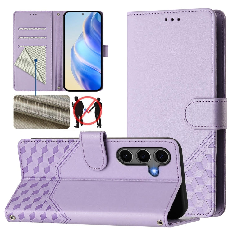 For Samsung Galaxy S25+ 5G Honeycomb Embossing RFID Leather Phone Case(Light Purple) - Galaxy S25+ 5G Cases by buy2fix | Online Shopping UK | buy2fix