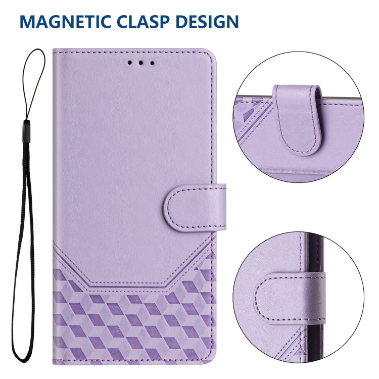 For Samsung Galaxy S25+ 5G Honeycomb Embossing RFID Leather Phone Case(Light Purple) - Galaxy S25+ 5G Cases by buy2fix | Online Shopping UK | buy2fix