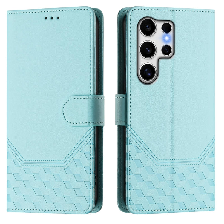 For Samsung Galaxy S25 Ultra 5G Honeycomb Embossing RFID Leather Phone Case(Mint Green) - Galaxy S25 Ultra 5G Cases by buy2fix | Online Shopping UK | buy2fix