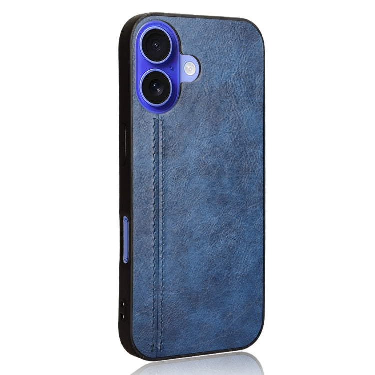 For iPhone 16 Plus Cow Pattern Sewing Back Cover Phone Case(Blue) - iPhone 16 Plus Cases by buy2fix | Online Shopping UK | buy2fix