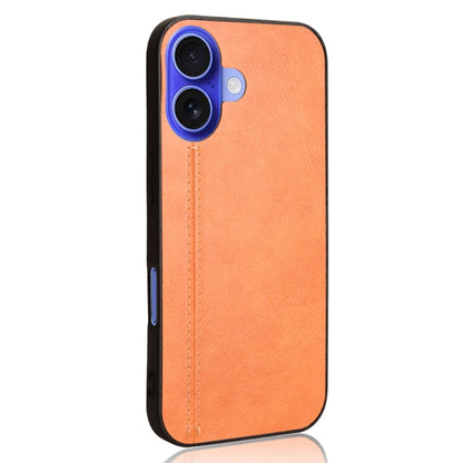 For iPhone 16 Cow Pattern Sewing Back Cover Phone Case(Orange) - iPhone 16 Cases by buy2fix | Online Shopping UK | buy2fix