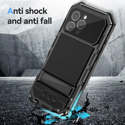 For iPhone 16 Pro Max R-JUST Life Waterproof Dustproof Shockproof Holder Phone Case(Black) - iPhone 16 Pro Max Cases by R-JUST | Online Shopping UK | buy2fix