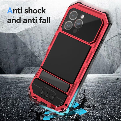 For iPhone 16 Pro Max R-JUST Life Waterproof Dustproof Shockproof Holder Phone Case(Red) - iPhone 16 Pro Max Cases by R-JUST | Online Shopping UK | buy2fix