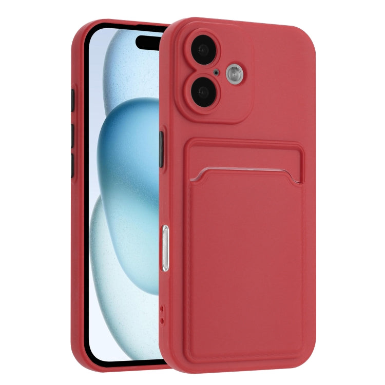 For iPhone 16 Plus Skin Feel Card Contrast Color Button TPU Phone Case(Rose Red) - iPhone 16 Plus Cases by buy2fix | Online Shopping UK | buy2fix