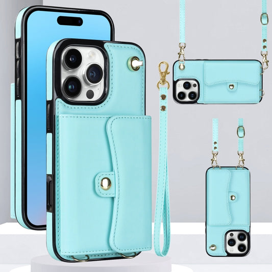 For iPhone 16 Pro Max RFID Card Slot Phone Case with Long Lanyard(Mint Green) - iPhone 16 Pro Max Cases by buy2fix | Online Shopping UK | buy2fix