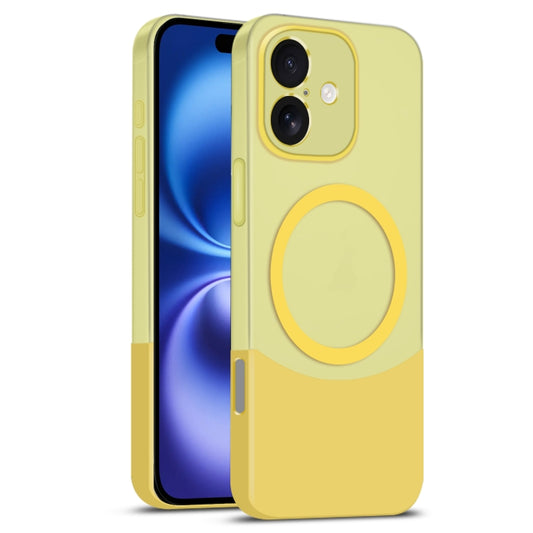 For iPhone 16 Plus Dual Color Stitching MagSafe Magnetic PC Phone Case(Yellow) - iPhone 16 Plus Cases by buy2fix | Online Shopping UK | buy2fix