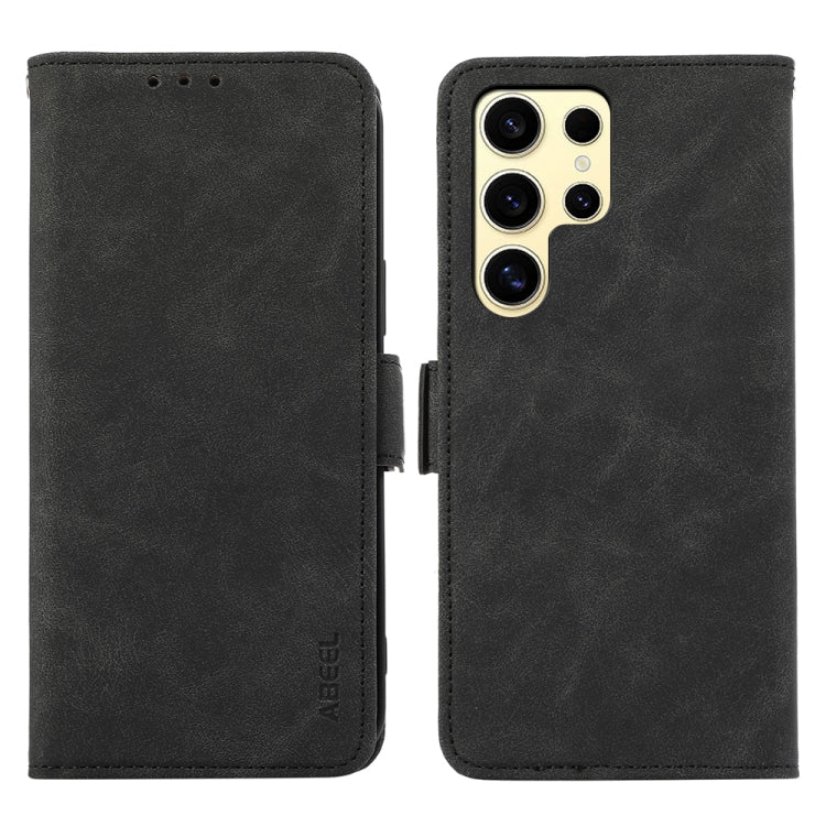 For Samsung Galaxy S25 Ultra 5G ABEEL Frosted Magnetic RFID Leather Phone Case(Black) - Galaxy S25 Ultra 5G Cases by buy2fix | Online Shopping UK | buy2fix