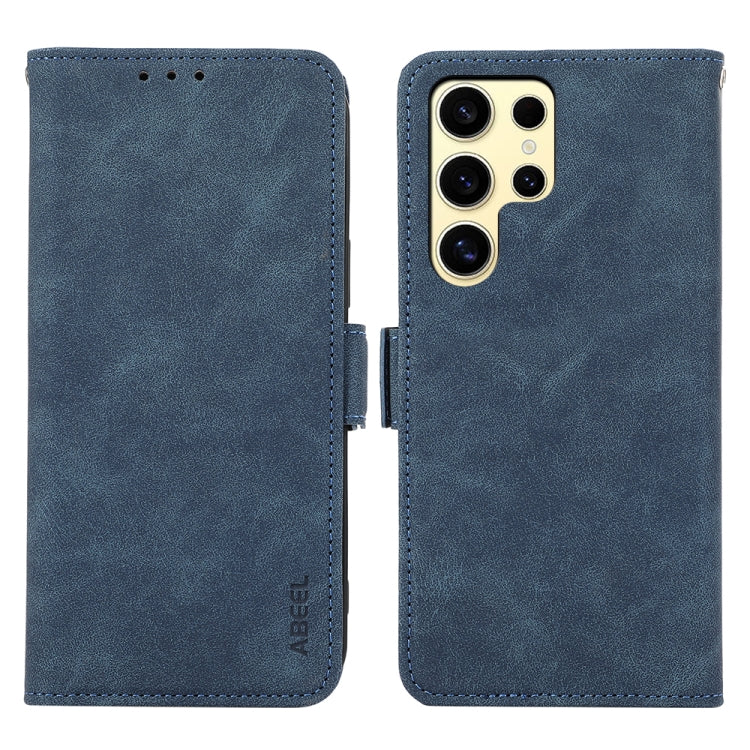 For Samsung Galaxy S25 Ultra 5G ABEEL Frosted Magnetic RFID Leather Phone Case(Blue) - Galaxy S25 Ultra 5G Cases by buy2fix | Online Shopping UK | buy2fix