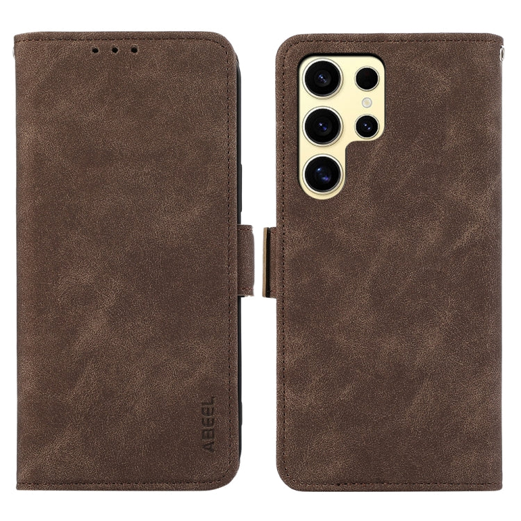 For Samsung Galaxy S25 Ultra 5G ABEEL Frosted Magnetic RFID Leather Phone Case(Brown) - Galaxy S25 Ultra 5G Cases by buy2fix | Online Shopping UK | buy2fix