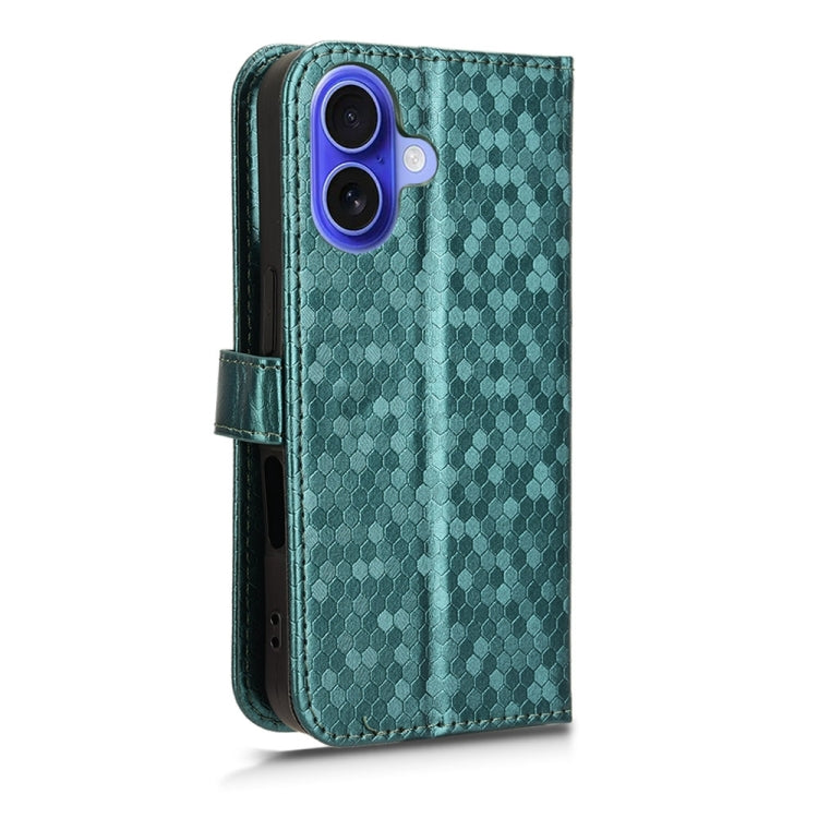 For iPhone 16 Honeycomb Dot Texture Leather Phone Case(Green) - iPhone 16 Cases by buy2fix | Online Shopping UK | buy2fix