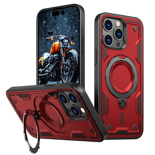 For iPhone 15 Pro Max PC Hybrid TPU Armor MagSafe Ring Holder Phone Case(Red) - iPhone 15 Pro Max Cases by buy2fix | Online Shopping UK | buy2fix