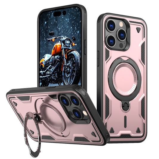 For iPhone 15 Pro Max PC Hybrid TPU Armor MagSafe Ring Holder Phone Case(Rose Gold) - iPhone 15 Pro Max Cases by buy2fix | Online Shopping UK | buy2fix