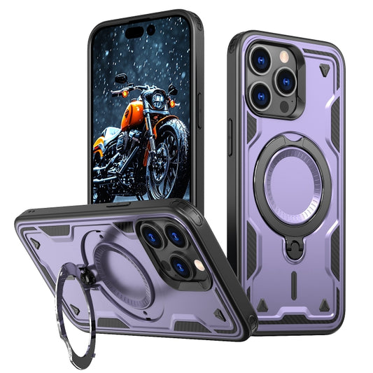 For iPhone 15 Pro Max PC Hybrid TPU Armor MagSafe Ring Holder Phone Case(Purple) - iPhone 15 Pro Max Cases by buy2fix | Online Shopping UK | buy2fix