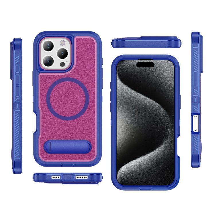 For iPhone 16 Pro Max Guard MagSafe Holder Matte PC Hybrid TPU Phone Case(Blue Rose Red) - iPhone 16 Pro Max Cases by buy2fix | Online Shopping UK | buy2fix