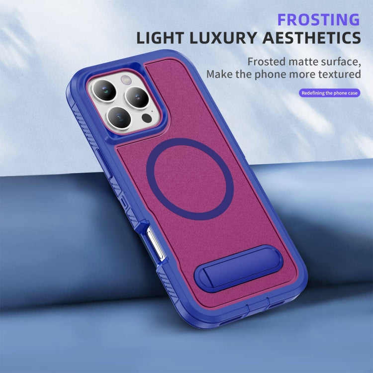 For iPhone 16 Pro Max Guard MagSafe Holder Matte PC Hybrid TPU Phone Case(Blue Rose Red) - iPhone 16 Pro Max Cases by buy2fix | Online Shopping UK | buy2fix