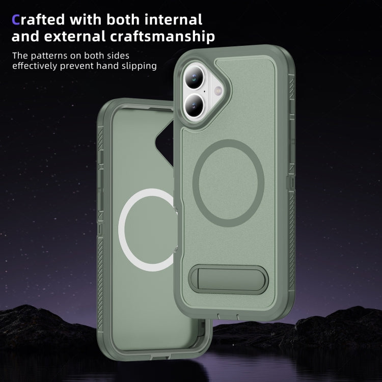 For iPhone 16 Plus Guard MagSafe Holder Matte PC Hybrid TPU Phone Case(Green) - iPhone 16 Plus Cases by buy2fix | Online Shopping UK | buy2fix