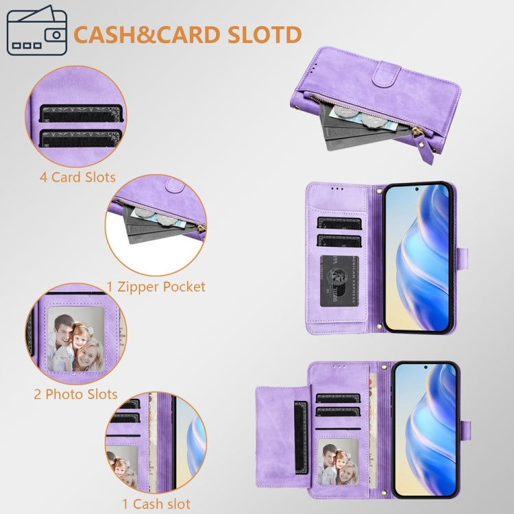 For iPhone 16 Pro Multi-Card Slots Zipper Wallet Leather Phone Case(Purple) - iPhone 16 Pro Cases by buy2fix | Online Shopping UK | buy2fix