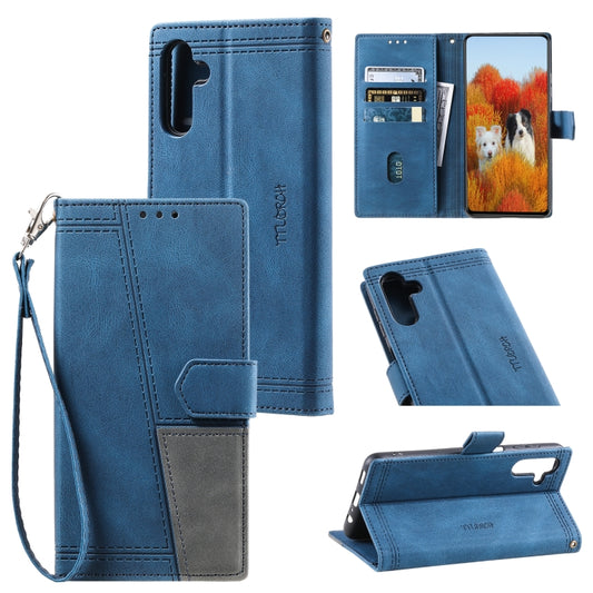 For Samsung Galaxy S25 5G TTUDRCH Embossed Line Splicing Leather Phone Case(Blue) - Galaxy S25 5G Cases by buy2fix | Online Shopping UK | buy2fix