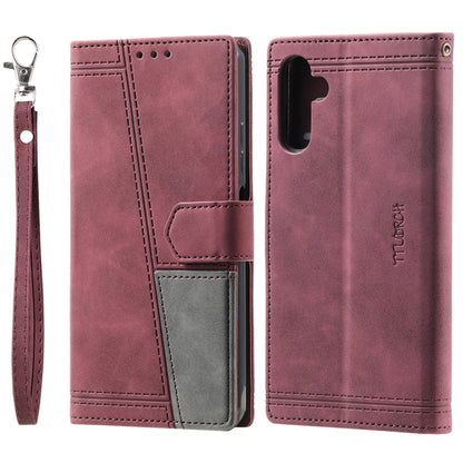 For Samsung Galaxy S25 5G TTUDRCH Embossed Line Splicing Leather Phone Case(Wine Red) - Galaxy S25 5G Cases by buy2fix | Online Shopping UK | buy2fix