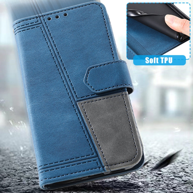 For Samsung Galaxy S25+ 5G TTUDRCH Embossed Line Splicing Leather Phone Case(Blue) - Galaxy S25+ 5G Cases by buy2fix | Online Shopping UK | buy2fix