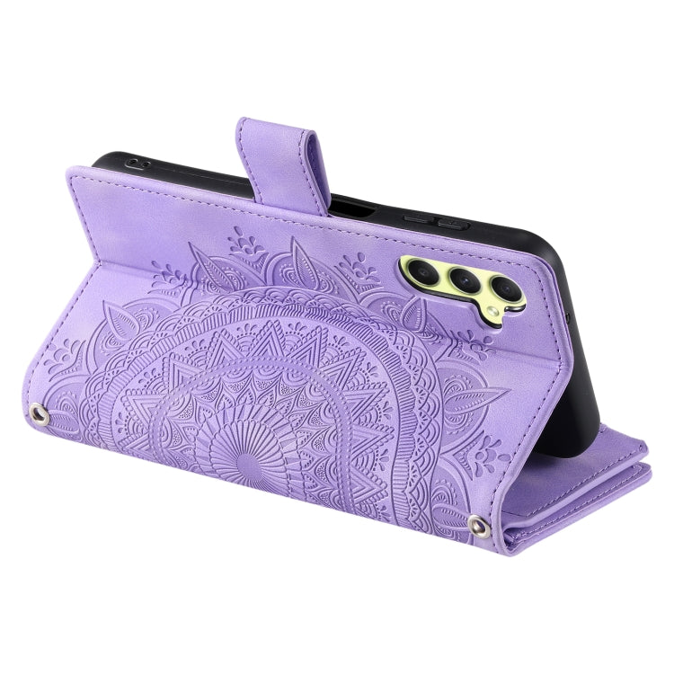 For Samsung Galaxy S25 5G Multi-Card Totem Zipper Leather Phone Case(Purple) - Galaxy S25 5G Cases by buy2fix | Online Shopping UK | buy2fix