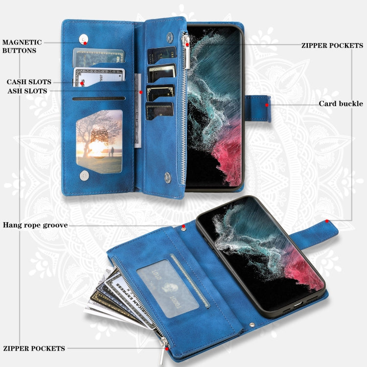 For Samsung Galaxy S25 Ultra 5G Multi-Card Totem Zipper Leather Phone Case(Blue) - Galaxy S25 Ultra 5G Cases by buy2fix | Online Shopping UK | buy2fix