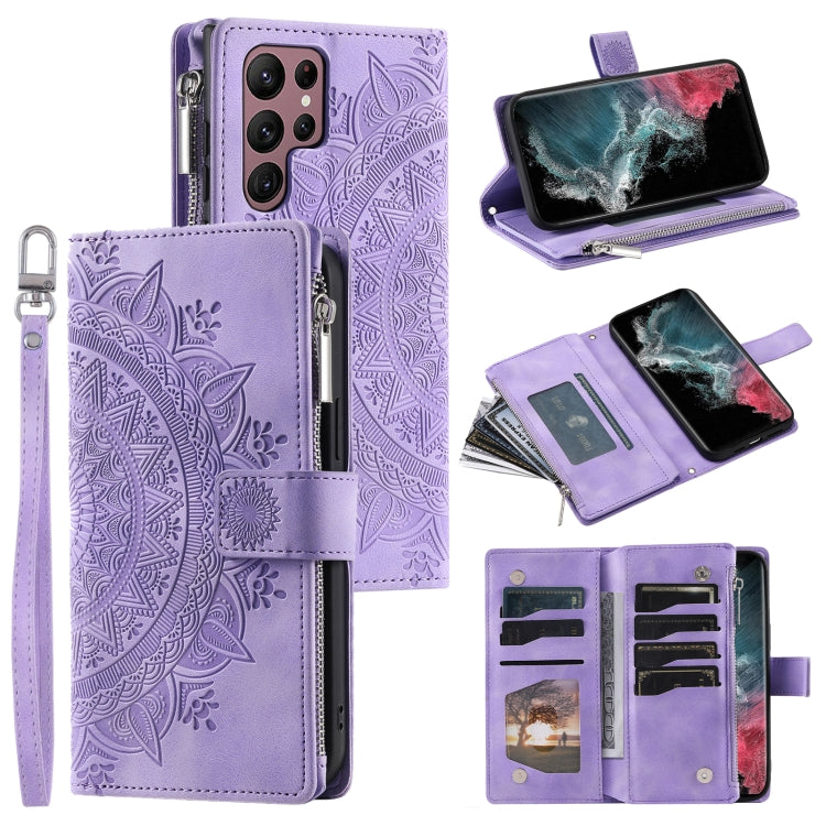 For Samsung Galaxy S25 Ultra 5G Multi-Card Totem Zipper Leather Phone Case(Purple) - Galaxy S25 Ultra 5G Cases by buy2fix | Online Shopping UK | buy2fix