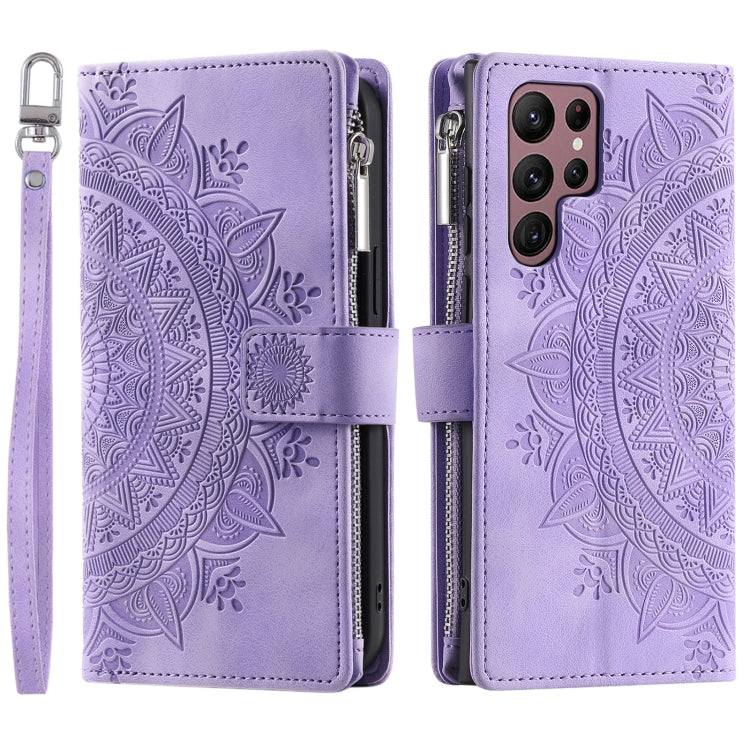 For Samsung Galaxy S25 Ultra 5G Multi-Card Totem Zipper Leather Phone Case(Purple) - Galaxy S25 Ultra 5G Cases by buy2fix | Online Shopping UK | buy2fix