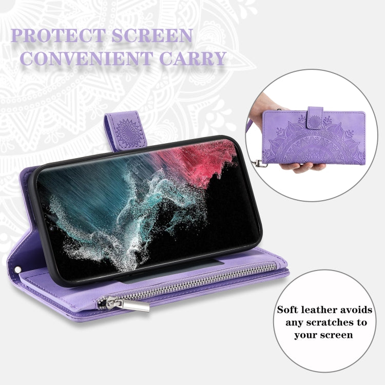 For Samsung Galaxy S25 Ultra 5G Multi-Card Totem Zipper Leather Phone Case(Purple) - Galaxy S25 Ultra 5G Cases by buy2fix | Online Shopping UK | buy2fix