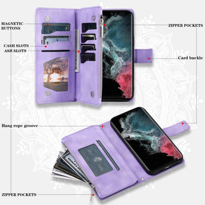 For Samsung Galaxy S25 Ultra 5G Multi-Card Totem Zipper Leather Phone Case(Purple) - Galaxy S25 Ultra 5G Cases by buy2fix | Online Shopping UK | buy2fix