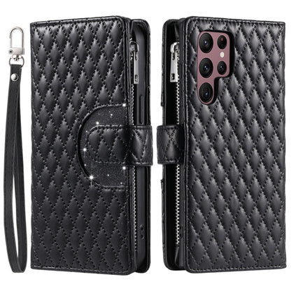 For Samsung Galaxy S25 Ultra 5G Glitter Lattice Zipper Wallet Leather Phone Case(Black) - Galaxy S25 Ultra 5G Cases by buy2fix | Online Shopping UK | buy2fix