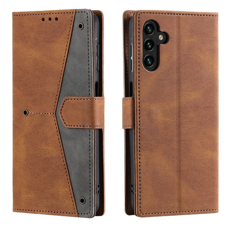 For Samsung Galaxy S25 5G Nail Skin Feel Stitching Calf Texture Leather Phone Case(Brown) - Galaxy S25 5G Cases by buy2fix | Online Shopping UK | buy2fix