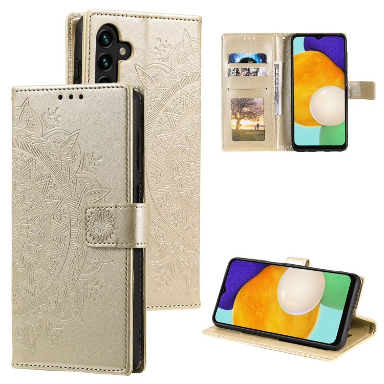 For Samsung Galaxy S25 5G Totem Flower Embossed Leather Phone Case(Gold) - Galaxy S25 5G Cases by buy2fix | Online Shopping UK | buy2fix