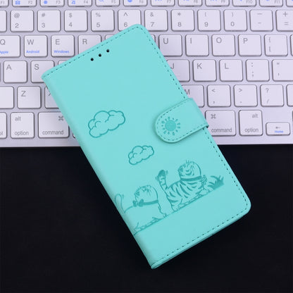 For iPhone 16 Pro Max Cute Cats RFID Leather Phone Case(Green) - iPhone 16 Pro Max Cases by buy2fix | Online Shopping UK | buy2fix