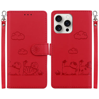 For iPhone 16 Pro Max Cute Cats RFID Leather Phone Case(Red) - iPhone 16 Pro Max Cases by buy2fix | Online Shopping UK | buy2fix